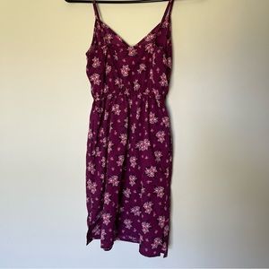 Material Girl - Purple/Plum Floral Mini Slip Dress with Pockets - Extra Small